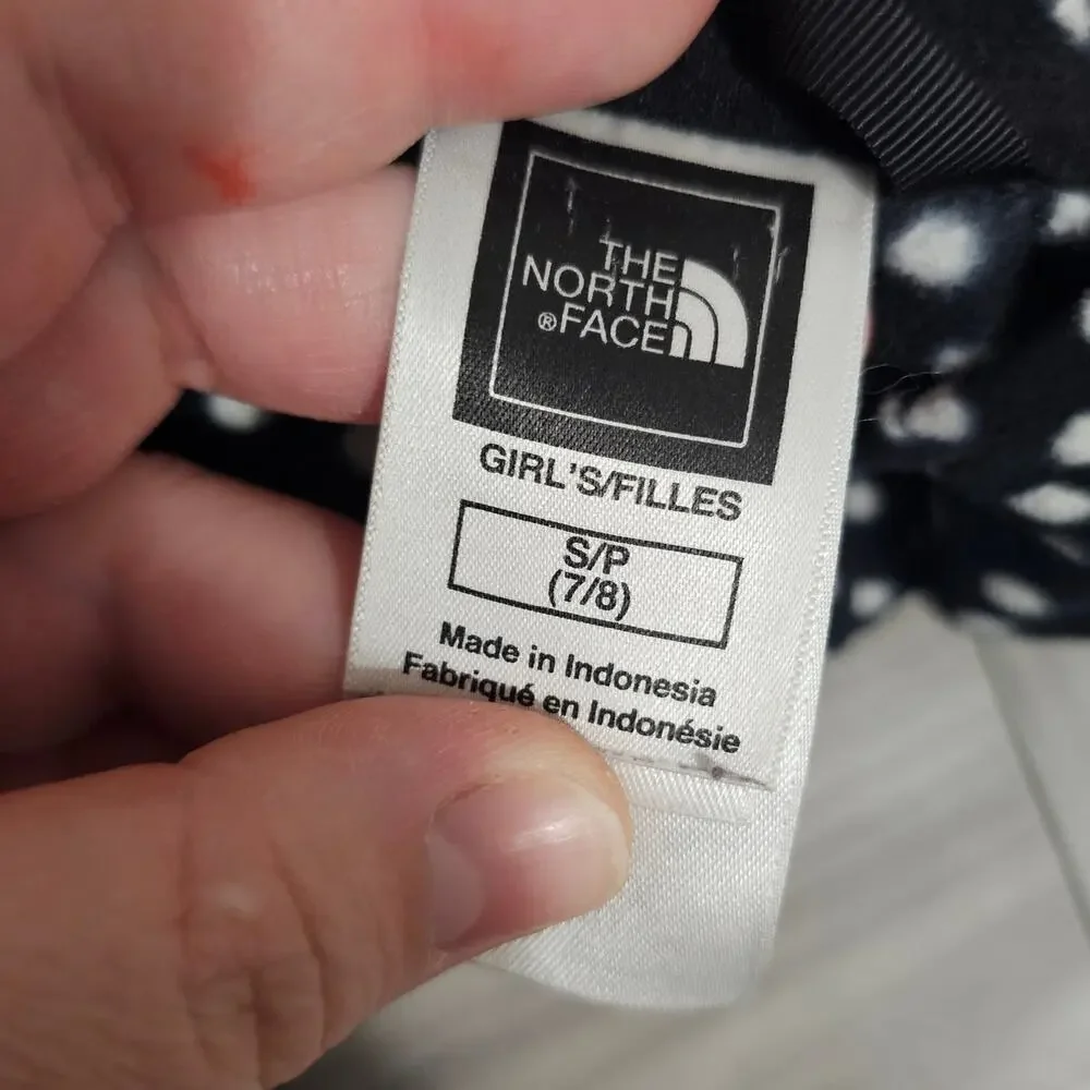 The North Face Black White Polka Dot Fleece Jacket Girls Small 7/8 Fall Winter